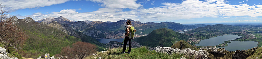 Dal sentiero di salita dal Corno Birone al Monte Rai vista panoramica verso Lecco, i suoi laghi, i suoi monti